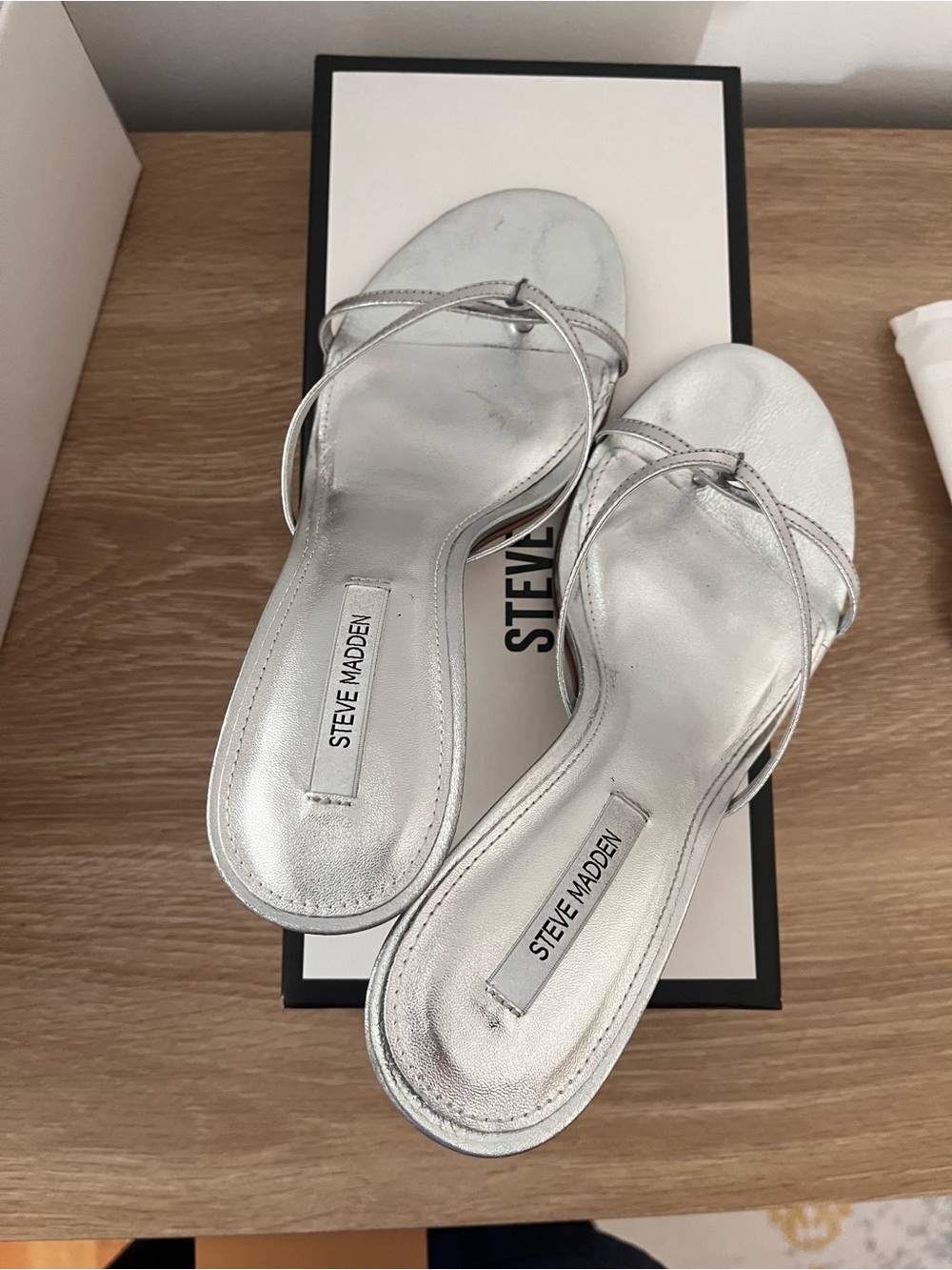 Steve Madden Metallic Silver Strappy Slide Sandals